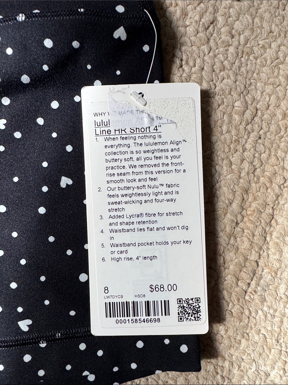 Lululemon Align No Line High Rise Short 4” Size 8 Heart Scatter Dot White Black - Picture 2 of 3